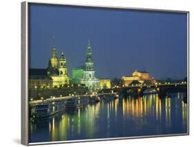 River Elbe and City Skyline at Night at Dresden, Saxony, Germany, Europe-Hans Peter Merten-Framed Photographic Print