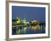 River Elbe and City Skyline at Night at Dresden, Saxony, Germany, Europe-Hans Peter Merten-Framed Photographic Print