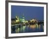River Elbe and City Skyline at Night at Dresden, Saxony, Germany, Europe-Hans Peter Merten-Framed Photographic Print