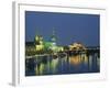 River Elbe and City Skyline at Night at Dresden, Saxony, Germany, Europe-Hans Peter Merten-Framed Photographic Print