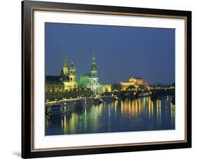 River Elbe and City Skyline at Night at Dresden, Saxony, Germany, Europe-Hans Peter Merten-Framed Photographic Print