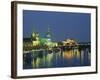 River Elbe and City Skyline at Night at Dresden, Saxony, Germany, Europe-Hans Peter Merten-Framed Photographic Print