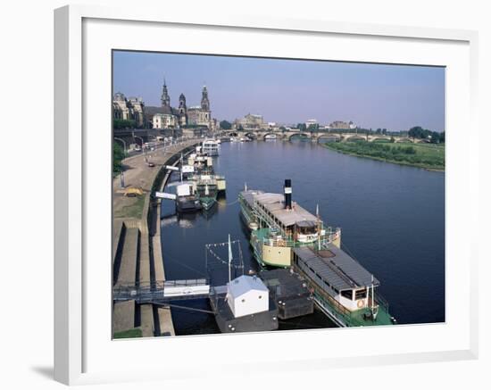 River Elbe and City Skyline, Dresden, Saxony, Germany-Hans Peter Merten-Framed Photographic Print