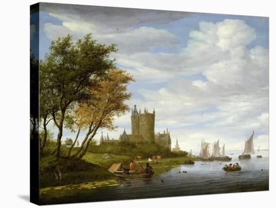 River Estuary with a Castle-Salomon van Ruisdael or Ruysdael-Stretched Canvas