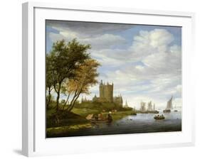 River Estuary with a Castle-Salomon van Ruisdael or Ruysdael-Framed Giclee Print
