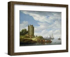 River Estuary with Watchtower-Salomon van Ruisdael or Ruysdael-Framed Giclee Print