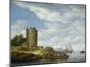 River Estuary with Watchtower-Salomon van Ruisdael or Ruysdael-Mounted Giclee Print