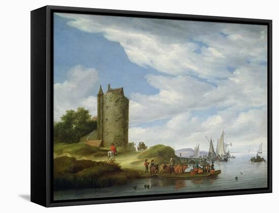 River Estuary with Watchtower-Salomon van Ruisdael or Ruysdael-Framed Stretched Canvas