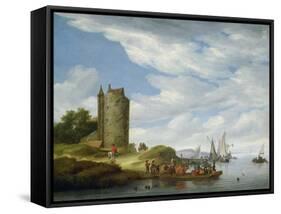 River Estuary with Watchtower-Salomon van Ruisdael or Ruysdael-Framed Stretched Canvas