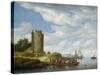 River Estuary with Watchtower-Salomon van Ruisdael or Ruysdael-Stretched Canvas