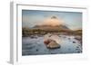 River Etive and a Cloud Swathed Buachaille Etive Mor, Glen Coe, Scottish Highlands, Scotland-Stewart Smith-Framed Photographic Print