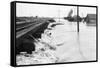 River Flood Waters Wash around Rr Trestl-null-Framed Stretched Canvas