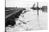 River Flood Waters Wash around Rr Trestl-null-Stretched Canvas