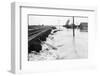 River Flood Waters Wash around Rr Trestl-null-Framed Photographic Print