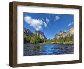 River Flowing Through a Forest, Merced River, Yosemite Valley, Yosemite National Park, Californi...-null-Framed Photographic Print