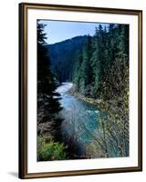 River flowing through a forest, North Umpqua River, Umpqua National Forest, Douglas County, Oreg...-null-Framed Photographic Print