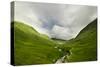 River Flowing through a Valley in the Scottish Highlands, the Mountains are Covered in Clouds-unkreatives-Stretched Canvas