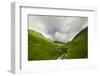 River Flowing through a Valley in the Scottish Highlands, the Mountains are Covered in Clouds-unkreatives-Framed Photographic Print