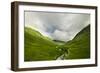 River Flowing through a Valley in the Scottish Highlands, the Mountains are Covered in Clouds-unkreatives-Framed Photographic Print