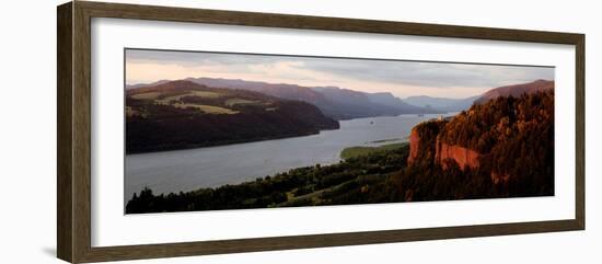 River Flowing Through Mountains, Columbia River Gorge, Crown Point, Columbia River, Oregon, USA-null-Framed Photographic Print