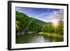 River Flows by Rocky Shore near the Autumn Mountain Forest-pellinni-Framed Photographic Print