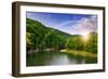 River Flows by Rocky Shore near the Autumn Mountain Forest-pellinni-Framed Photographic Print