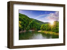 River Flows by Rocky Shore near the Autumn Mountain Forest-pellinni-Framed Photographic Print