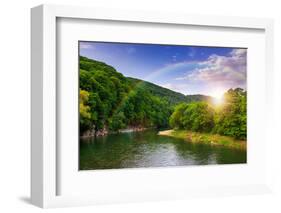 River Flows by Rocky Shore near the Autumn Mountain Forest-pellinni-Framed Photographic Print