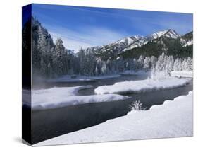 River in Winter, Refuge Point, West Yellowstone, Montana, USA-Alison Wright-Stretched Canvas