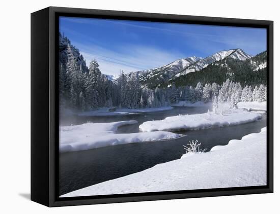 River in Winter, Refuge Point, West Yellowstone, Montana, USA-Alison Wright-Framed Stretched Canvas