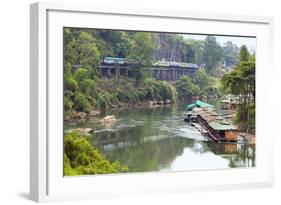 River Kwai Train Crossing the Wampoo Viaduct on the Death Railway Above the River Kwai Valley-Alex Robinson-Framed Photographic Print