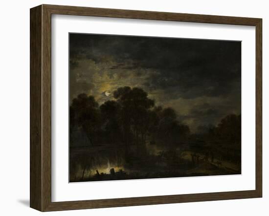 River landscape by Moonlight by Aert van der Neer-Aert van der Neer-Framed Giclee Print