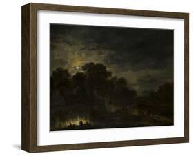 River landscape by Moonlight by Aert van der Neer-Aert van der Neer-Framed Giclee Print