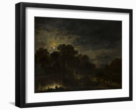 River landscape by Moonlight by Aert van der Neer-Aert van der Neer-Framed Giclee Print
