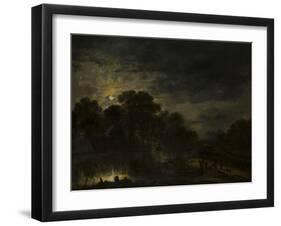 River landscape by Moonlight by Aert van der Neer-Aert van der Neer-Framed Giclee Print