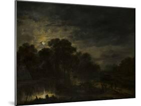 River landscape by Moonlight by Aert van der Neer-Aert van der Neer-Mounted Giclee Print