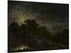 River landscape by Moonlight by Aert van der Neer-Aert van der Neer-Stretched Canvas