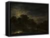 River landscape by Moonlight by Aert van der Neer-Aert van der Neer-Framed Stretched Canvas