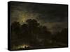 River landscape by Moonlight by Aert van der Neer-Aert van der Neer-Stretched Canvas