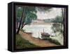 River Landscape with a Boat-Georges Seurat-Framed Stretched Canvas