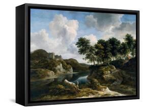 River Landscape with a Castle on a High Cliff, 1670s-Jacob Isaaksz. Or Isaacksz. Van Ruisdael-Framed Stretched Canvas