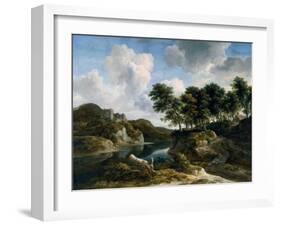 River Landscape with a Castle on a High Cliff, 1670s-Jacob Isaaksz. Or Isaacksz. Van Ruisdael-Framed Giclee Print