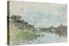 River Landscape with a Fishing Boat watercolor-Giovanni Boldini-Stretched Canvas