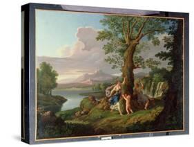 River Landscape with a Nymph Plucking a Branch from a Bleeding Tree-Andrea Locatelli-Stretched Canvas