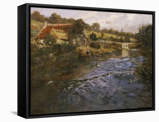 River Landscape with a Washerwoman-Fritz Thaulow-Framed Stretched Canvas