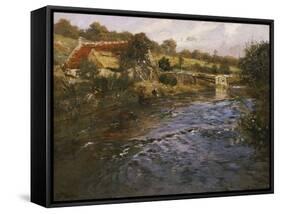 River Landscape with a Washerwoman-Fritz Thaulow-Framed Stretched Canvas