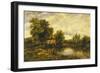 River Landscape with an Angler by a Mill, 19th Century-Frederick Waters Watts-Framed Giclee Print