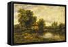 River Landscape with an Angler by a Mill, 19th Century-Frederick Waters Watts-Framed Stretched Canvas