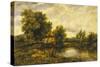 River Landscape with an Angler by a Mill, 19th Century-Frederick Waters Watts-Stretched Canvas