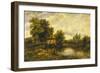 River Landscape with an Angler by a Mill, 19th Century-Frederick Waters Watts-Framed Giclee Print